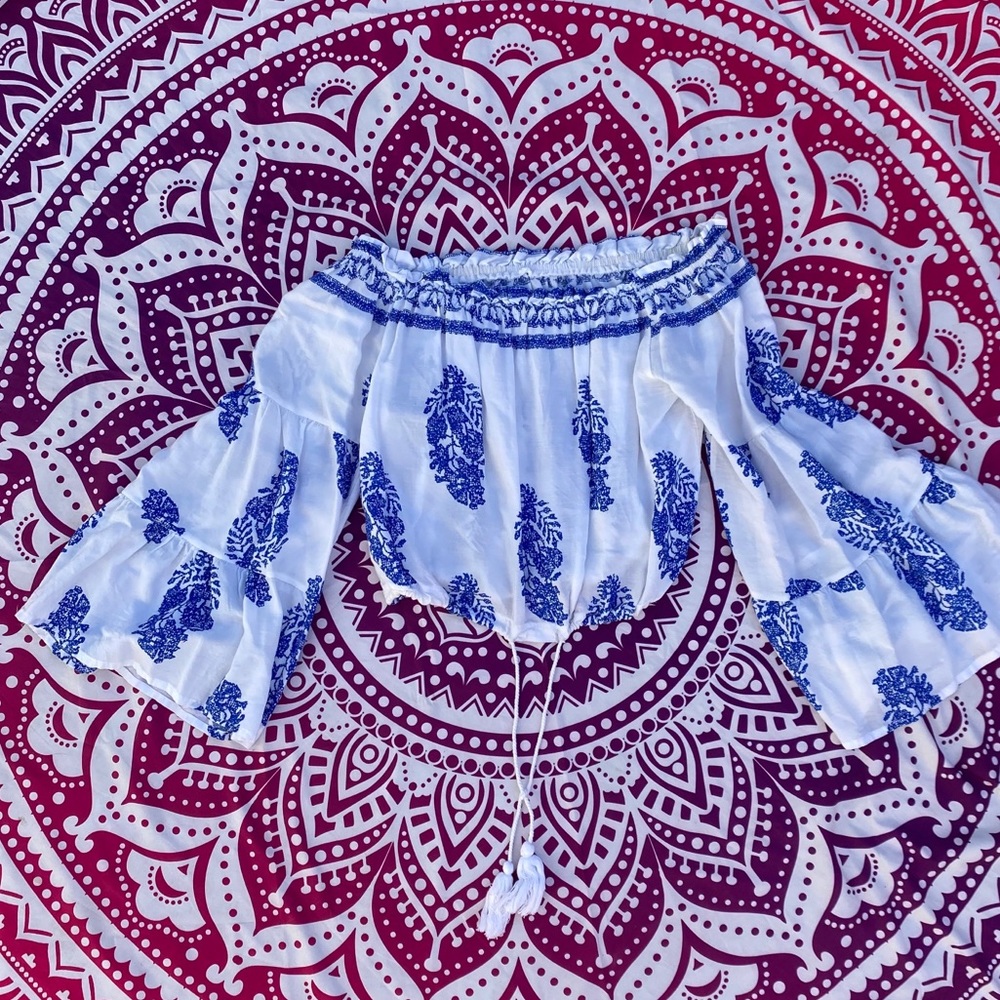 Gorgeous Blue & White Boutique Crop Top - Picture 5 of 5